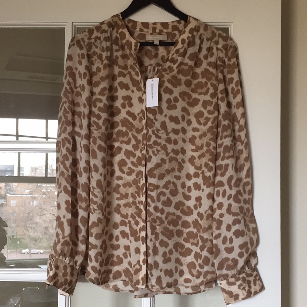 BR NWT Leopard print gold button down blouse